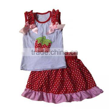 baby clothes polka-dot red skirts embroidery white top girls summer outfits wholesale children's boutique clothing