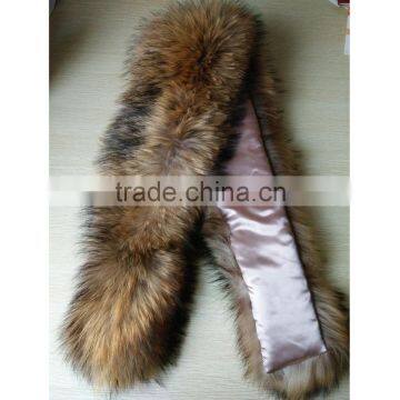 SJ190-01 Hot Sale Natural Color Raccoon Fur Scarf Collar for Women/Real Fur Collar