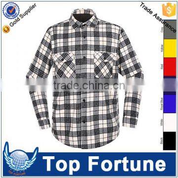 MENS BLACK AND WHITE PLAID BRUSHED PRINTED POLAR FLEECE SHIRT WITH BUTTON UP