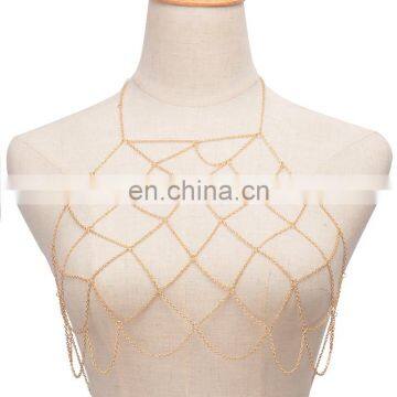 Women Sexy Beach Show Gold Silver Body Jewelry Chain Bra