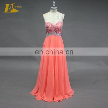 China Manufacturer One Shoulder Chiffon Beading Floor Length Prom Dress For Sale