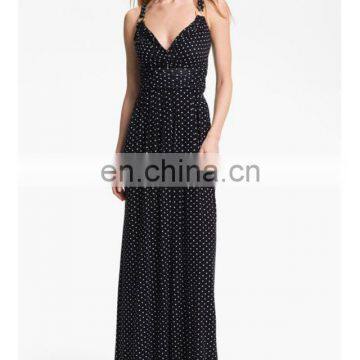 CHEFON Polka Dot Black Halter Maxi Dress