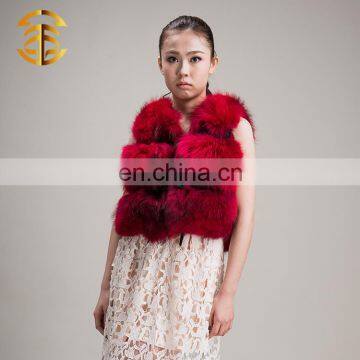 Wholesale Women Winter Sleeveless Coat Red Real Raccoon Fur Vest photo-5