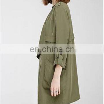 Styleish and Classic Collarless Draped Open Front Trench Jacket of Women NT201 photo-4