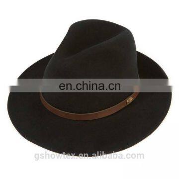 Vintage black wool felt fedora hat man with leather band