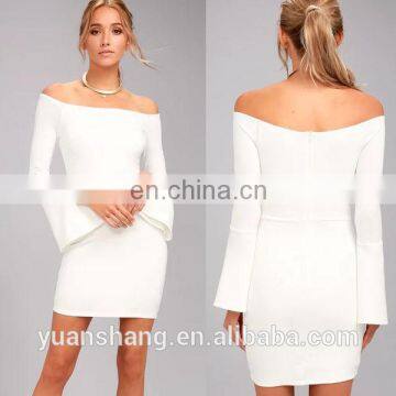 sexy white off the shoulder long sleeve bodycon dress 2017