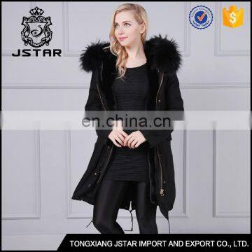 Fashionable long style woman fake fur trim coat elegant