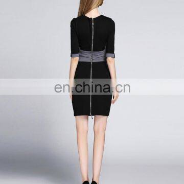 Ladies Latest Dress With Knitted Color Patchwork Half Sleeves Slimming Dress photo-6