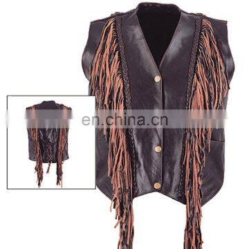 HMB-3231A LEATHER VEST BIKER STYLE FRINGES COAT