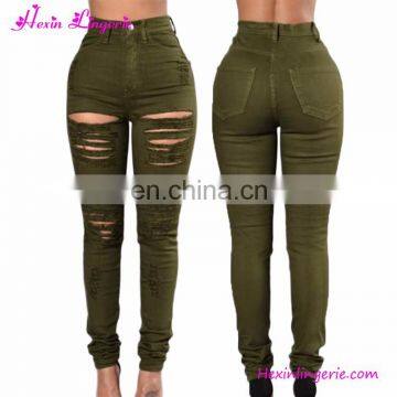 Classic Bodycon Long Green Ripped latest design pants jeans wholesale price