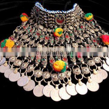 Afghani Belly dance costume set - Afghan Kuchi Necklace- Kuchi Pendants - Turquoise Necklace- Belly Dance Coins Tribal Necklace