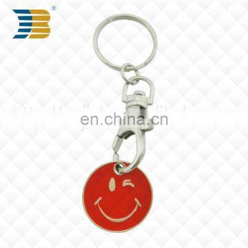 Cheap supermarket metal enamel token coin shopping trolley iron coin keychain