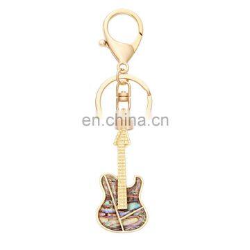 Popular High Quality Metal Abalone Shell Guitar Shapen Keychian For Promotion Gift