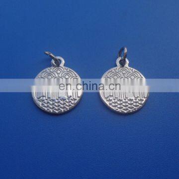 Cute round shape silver engraved glass and sea wave design metal tag for decoration