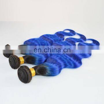 Hot Selling Top Quality Full Cuticle Brazilian Virgin 2 Tone Color Ombre Hair Color 1B/Blue photo-4