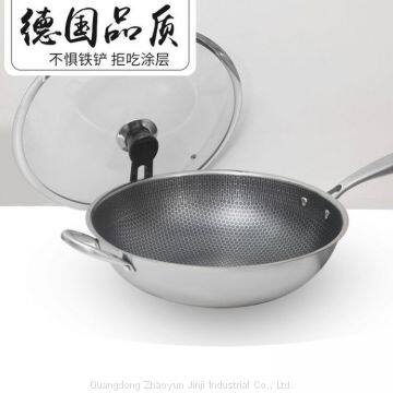 Full Screen Wok Energy Gathering Honeycomb Frying Pan Uncoated Stainless Steel Pot Wholesales
