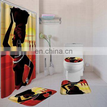 African American Woman Printed Shower Curtain Sets Afro Girl Shower Curtains 12 Hooks