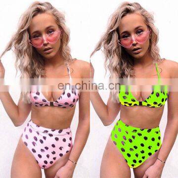 The new 2019 ms bikini dot swimsuit in the summer of tall waist sexy underwear beach clothing fluorescent green soft and comfort