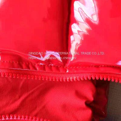 Ladies' Shiny Faux Eco Leather Down Cotton Padded Vest photo-4