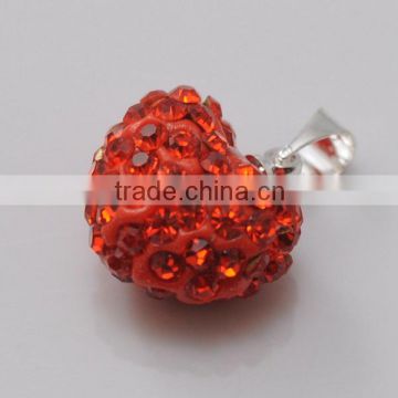 factory Shamballa Pendant Wholesale Heart Shape New Arrival 15MM Red Crystal Clay Pendant For DIY Jewelry