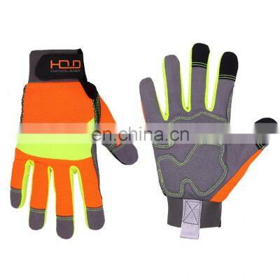 HANDLANDY Orange Flexible Spandex Back Vibration-Resistant Safety Work Touch Screen Mechanic Gloves For Men Women