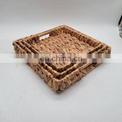 Wholesale Square Water Hyacinth Straw Woven Storage Basket Household Storage Trays For Home Storage