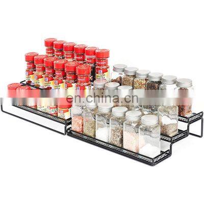 3 Tier Expandable Pantry Display Shelf with Protection Railing Spice Rack Cabinet Organizer