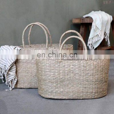 Wicker Beach bag seagrass set of 2, Seagrass Circular Basket Bag Natural Tote Bag Wholesale in Bulk Vietnam Supplier