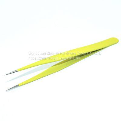 Straight Head Yellow Stainless Steel Tweezers Bird's Nest Hair Picking and Eyelash Beautifying Tool Electronic Mobile Phone Maintenance Curved Tip Straight Head Fine Tip Clip