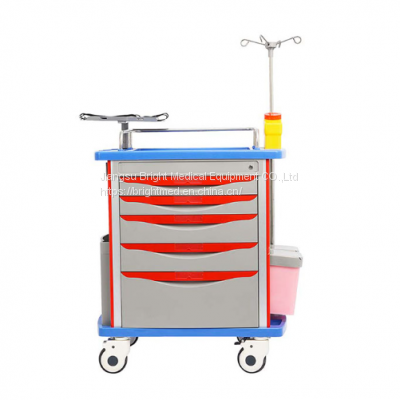 High Quality Movable Hospital Medical ABS Plastic Trolley Emergency Crash Cart For Sale photo-2