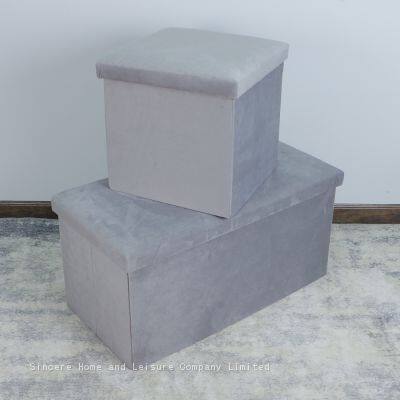 Foldable Storage Velvet Ottoman-Grey photo-5