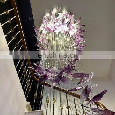 Large Project Customization Hotel Lobby Villa Staircase Luxury Purple Twisted Glass Chandelier