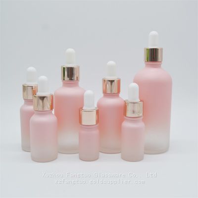 Frosted glass dropper bottle spray coated pink color 5-100ml dropper bottle empty glass bottles pink color