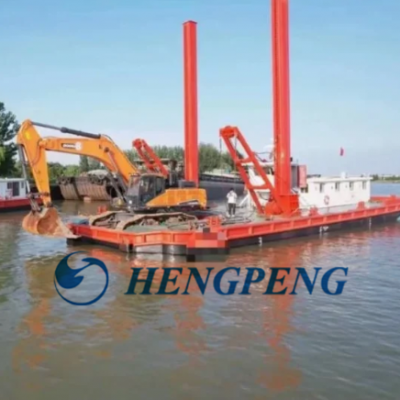 Modular Pontoon Crane Transportation Barge/Floating Working Platform Carrier/Cargo Deck Barge Support Crane Operate Dredging in Inland River Lake
