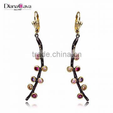 Dancing Party Jewelry Gift Black Gold New Fashion Color Zircon Slim Drop Earrings