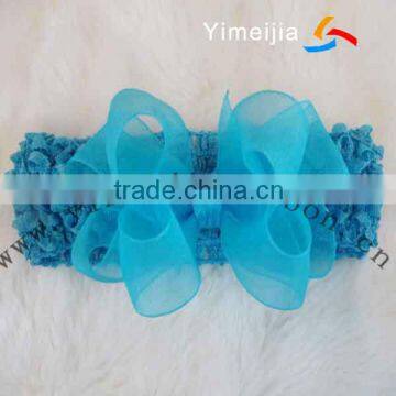 Blue transparent nylon mesh organza ribbon bow