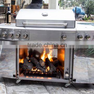 Special design bbq grill with a fireplace insert in the cart