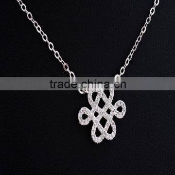 Vintage Classical Chinese Knot Pendant Necklace Silver Long Necklace photo-2