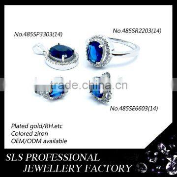 Young girl earring jewelry set WHOLESALE 925 silver jewelry Blue round diamond jewelry set