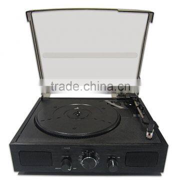 Portable simple wooden with plastic cover turntable vinyl record player gramophone with radio/AUX IN/headphone jack/speaker