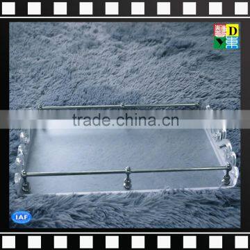 High quality Acrylic square serving food carved trays with stainless steel handles