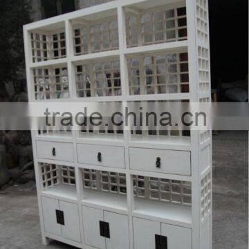 Chinese antique reproduction white wooden bookshelf