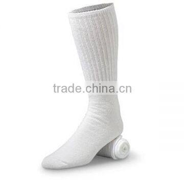 Men's custom logo fancy cheap knee high socks, 100% cotton knee high socks, knee high white socks