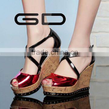 GDSHOE new design mixed colors platform ladies wedge sandal shoes mature high heel sandal