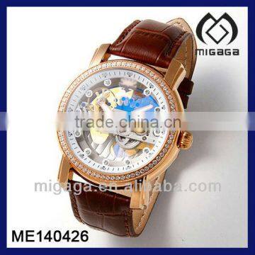 gold plating mechanical automatic wrist watch see-through skeleton-skeleton automatic watch