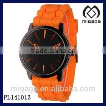 Fashion Quartz Movement analog Orange Strap Silicone Jelly Watch