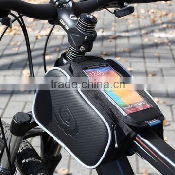 2015 hot sale cell phone screen touch black color road bike bag for outdoor cycling