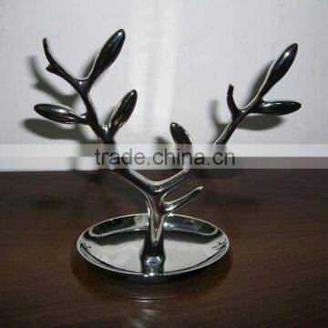 metal zinc shinny chrome plated jewelry tree and tray, jewelry hanging tree, jewelry holder tree