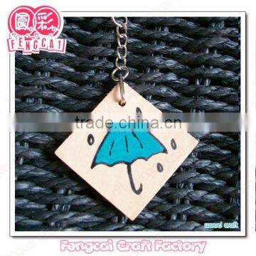 Unique design Blue umbrella Wooden Key chain for souvenir (wood craft manufacturer)