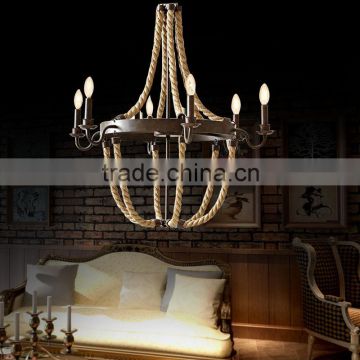 Hotel hemp rope rural pendant Nordic Europe wrought black iron chandelier